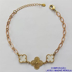 PULSEIRA NO BRUTO PRONTO PARA O BANHO -  PULSEIRA FEMININA COM 2 PINGENTES TIPO VAN CLEEF 11MM -  E 1 14MM - TAMANHO 18CM COM EXTENSOR E FECHO LAGOSTA - PESO 3,9GR - BRU9139