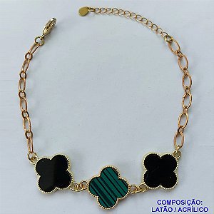 PULSEIRA NO BRUTO PRONTO PARA O BANHO -  PULSEIRA FEMININA COM 3 PINGENTES TIPO VAN CLEEF 18MM - TAMANHO 18CM COM EXTENSOR E FECHO LAGOSTA - PESO 7,3GR - BRU9143