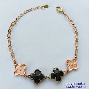PULSEIRA NO BRUTO PRONTO PARA O BANHO -  PULSEIRA FEMININA COM 4 PINGENTES TIPO VAN CLEEF 15MM - TAMANHO 18CM COM EXTENSOR E FECHO LAGOSTA COMPOSIÇÃO: VIDRO / LATÃO - PESO 7,2GR - BRU9145