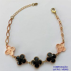 PULSEIRA NO BRUTO PRONTO PARA O BANHO -  PULSEIRA FEMININA COM 5 PINGENTES TIPO VAN CLEEF 15MM - TAMANHO 18CM COM EXTENSOR E FECHO LAGOSTA COMPOSIÇÃO: VIDRO / LATÃO - PESO 8,5GR - BRU9146