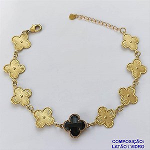 PULSEIRA NO BRUTO PRONTO PARA O BANHO -  PULSEIRA FEMININA COM 9 PINGENTES TIPO VAN CLEEF 11MM - TAMANHO 18CM COM EXTENSOR E FECHO LAGOSTA COMPOSIÇÃO: LATÃO / VIDRO - PESO 6,6GR - BRU9148