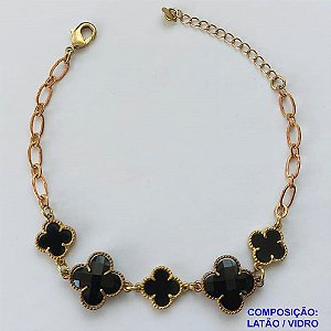 PULSEIRA NO BRUTO PRONTO PARA O BANHO -  PULSEIRA FEMININA COM 3 PINGENTES TIPO VAN CLEEF 11MM E 2 DE 15MM EM VIDRO - TAMANHO 18CM COM EXTENSOR E FECHO LAGOSTA COMPOSIÇÃO: LATÃO / VIDRO - PESO 6,3GR - BRU9149