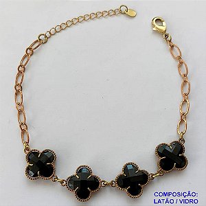 PULSEIRA NO BRUTO PRONTO PARA O BANHO -  PULSEIRA FEMININA COM 4 PINGENTES TIPO VAN CLEEF 15MM - TAMANHO 18CM COM EXTENSOR E FECHO LAGOSTA COMPOSIÇÃO: LATÃO / VIDRO - PESO 7,8GR - BRU9150
