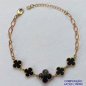 PULSEIRA NO BRUTO PRONTO PARA O BANHO -  PULSEIRA FEMININA COM 4 PINGENTES TIPO VAN CLEEF 11MM E 1 DE 15MM EM VIDRO - TAMANHO 18CM COM EXTENSOR E FECHO LAGOSTA COMPOSIÇÃO: LATÃO / VIDRO - PESO 6,3GR - BRU9152