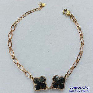 PULSEIRA NO BRUTO PRONTO PARA O BANHO -  PULSEIRA FEMININA COM 2 PINGENTES TIPO VAN CLEEF 15MM EM VIDRO - TAMANHO 18CM COM EXTENSOR E FECHO LAGOSTA COMPOSIÇÃO: LATÃO / VIDRO - PESO 5,2GR - BRU9153