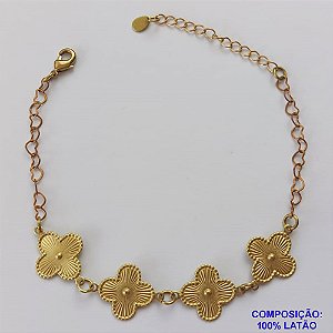 PULSEIRA NO BRUTO PRONTO PARA O BANHO -  PULSEIRA FEMININA COM 4 PINGENTES TIPO VAN CLEEF 15MM - TAMANHO 18CM COM EXTENSOR E FECHO LAGOSTA COMPOSIÇÃO: LATÃO - PESO 3,2GR - BRU9167