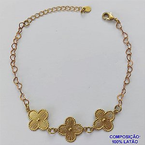 PULSEIRA NO BRUTO PRONTO PARA O BANHO -  PULSEIRA FEMININA COM 3 PINGENTES TIPO VAN CLEEF 15MM - TAMANHO 18CM COM EXTENSOR E FECHO LAGOSTA COMPOSIÇÃO: LATÃO - PESO 2,8GR - BRU9168