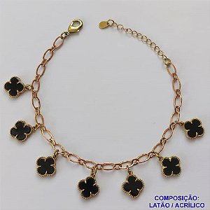 PULSEIRA NO BRUTO PRONTO PARA O BANHO -  PULSEIRA FEMININA COM 7 PINGENTES TIPO VAN CLEEF 11MM - TAMANHO 18CM COM EXTENSOR E FECHO LAGOSTA COMPOSIÇÃO: LATÃO / ACRILICO - PESO 6,2GR - BRU9169