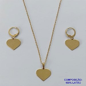 CONJUNTO NO BRUTO PRONTO PARA O BANHO - GARGANTILHA COM CORRENTE CADEADO DE 45CM - BRINCO CORAÇÃO 14MM COM ARGOLA DE PRESSÃO - COMPOSIÇÃO: 100% LATÃO - PESO TOTAL: 5,5GR - BRU9190