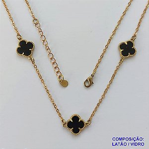 GARGANTILHA NO BRUTO PRONTO PARA O BANHO TIPO VAN CLEEF PRETA - GARGANTILHA COM CORRENTE DE 50CM + EXTENSOR - PESO TOTAL: 3,2GR - BRU9194