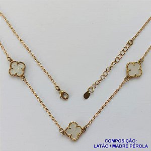 GARGANTILHA NO BRUTO PRONTO PARA O BANHO TIPO VAN CLEEF MADRE PÉROLA - GARGANTILHA COM CORRENTE DE 50CM + EXTENSOR - PESO TOTAL: 3,2GR - BRU9195