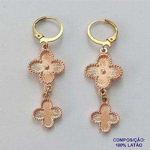 BRINCO NO BRUTO PRONTO PARA O BANHO -  BRINCO ARGOLINHA DE PRESSÃO (TRANQUETA) COM 2 PINGENTES TIPO VAN CLEEF TAMANHOS 11MM E 15MM - PESO 4,4GR - BRU9202