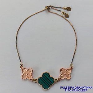 PULSEIRA GRAVATINHA  NO BRUTO PRONTO PARA O BANHO - PULSEIRA AJUSTÁVEL TIPO VAN CLEEF COM PINGENTES TAMANHOS 15MM E 18MM - PESO 5,3GR - BRU9215