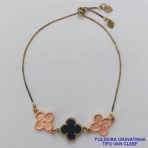 PULSEIRA GRAVATINHA  NO BRUTO PRONTO PARA O BANHO - PULSEIRA AJUSTÁVEL TIPO VAN CLEEF COM PINGENTES TAMANHOS 15MM - PESO 4,4GR - BRU9216