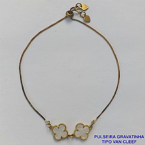 PULSEIRA GRAVATINHA NO BRUTO PRONTO PARA O BANHO - PULSEIRA AJUSTÁVEL TIPO VAN CLEEF COM PINGENTES TAMANHOS 11MM - COMPOSIÇÃO: LATÃO / MADRE PÉROLA - PESO 2GR - BRU9223