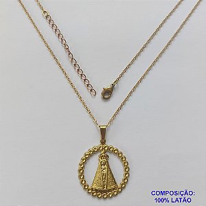 GARGANTILHA NO BRUTO PRONTO PARA O BANHO - (2801) CORRENTE CADEADO DE 45CM COM EXTENSOR E FECHO LAGOSTA - COM PINGENTE REDONDO NOSSA SRA APARECIDA 15MM - 2,6GR  - BRU9241