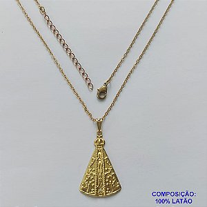 GARGANTILHA NO BRUTO PRONTO PARA O BANHO - (633) CORRENTE CADEADO DE 45CM COM EXTENSOR E FECHO LAGOSTA - COM PINGENTE NOSSA SRA APARECIDA 33MM - 2,9GR  - BRU9243