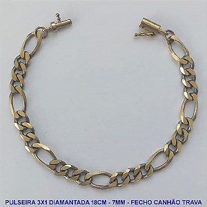PULSEIRA MASCULINA NO BRUTO PRONTO PARA O BANHO - PULSEIRA 3X1 ELLO BATIDO DIAMANTADA (M31188) - COMPRIMENTO: 18CM - LARGURA 7MM - ESPESSURA: 1,8MM - FECHO CANHÃO COM TRAVA - PESO 12,8GR - COMPOSIÇÃO: 100% LATÃO - BRU9291
