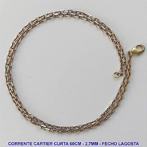 CORRENTE MASCULINA NO BRUTO PRONTO PARA O BANHO - CORRENTE CARTIER CURTA (M-KD80) - COMPRIMENTO: 60CM - LARGURA 0.80MM -  FECHO LAGOSTA - PESO 8,3GR - COMPOSIÇÃO: 100% LATÃO - BRU9295