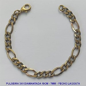 PULSEIRA MASCULINA NO BRUTO PRONTO PARA O BANHO - PULSEIRA 3X1 ELLO BATIDO DIAMANTADA (M31189) - COMPRIMENTO: 18CM - LARGURA 7MM - ESPESSURA: 1,8MM - FECHO LAGOSTA - PESO 12,2GR - COMPOSIÇÃO: 100% LATÃO - BRU9304