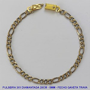 PULSEIRA MASCULINA NO BRUTO PRONTO PARA O BANHO - PULSEIRA 3X1 ELLO BATIDO DIAMANTADA (M31128) - COMPRIMENTO: 20CM - LARGURA 5MM - ESPESSURA: 1,2MM - FECHO GAVETA COM TRAVA - PESO 6,5GR - COMPOSIÇÃO: 100% LATÃO - BRU9319