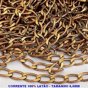 CORRENTE NO BRUTO PRONTO PARA O BANHO - CORRENTE 1X1 ELO BATIDO (M-01158) - LARGURA 6.6MM - PESO POR METRO 38.8GR - COMPOSIÇÃO: 100% LATÃO (VENDIDA POR METRO) - BRU99278