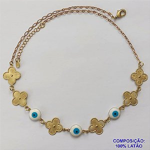 SHOCKER NO BRUTO PRONTO PARA O BANHO  - SHOCKER TIPO VAN CLEEF COM 6 PINGENTES 15MM E 3 OLHOS GREGOS COM CORRENTE DE 40CM + EXTENSOR - PESO TOTAL: 6,3GR - COMPOSIÇÃO: LATÃO - BRU9339