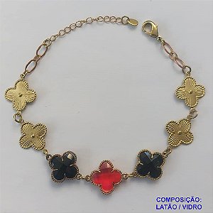 PULSEIRA NO BRUTO PRONTO PARA O BANHO - PULSEIRA TIPO VAN CLEEF COM 7 PINGENTES 15MM - TAMANHO 18CM COM FECHO LAGOSTA + EXTENSOR - PESO 7,7GR - COMPOSIÇÃO: LATÃO / VIDRO - BRU9348