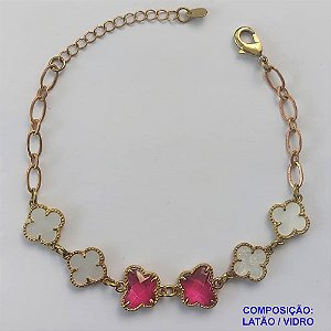 PULSEIRA NO BRUTO PRONTO PARA O BANHO - PULSEIRA TIPO VAN CLEEF COM 6 PINGENTES 11MM - TAMANHO 18CM COM FECHO LAGOSTA + EXTENSOR - PESO 5,3GR - COMPOSIÇÃO: LATÃO / VIDRO - BRU9349