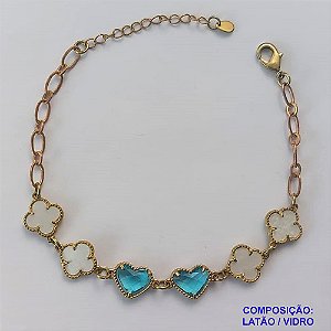 PULSEIRA NO BRUTO PRONTO PARA O BANHO - PULSEIRA TIPO VAN CLEEF COM 6 PINGENTES 11MM - TAMANHO 18CM COM FECHO LAGOSTA + EXTENSOR - PESO 5,3GR - COMPOSIÇÃO: LATÃO / VIDRO - BRU9350