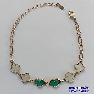 PULSEIRA NO BRUTO PRONTO PARA O BANHO - PULSEIRA TIPO VAN CLEEF COM 6 PINGENTES 11MM - TAMANHO 18CM COM FECHO LAGOSTA + EXTENSOR - PESO 5,3GR - COMPOSIÇÃO: LATÃO / VIDRO - BRU9352
