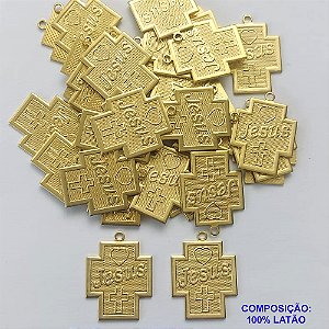ACESSORIO PINGENTE NO BRUTO PRONTO PARA O BANHO (CX28)- (3884) CRUCIFIXO PALAVRA JESUS 18X21MM - COMPOSIÇÃO 100% LATÃO - PESO TOTAL 1,8GR - BRU0001474