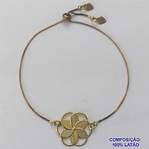 PULSEIRA GRAVATINHA  NO BRUTO PRONTO PARA O BANHO - PULSEIRA AJUSTÁVEL COM PINGENTE FLOR MIRILIA VAZADA (E3155) - TAMANHO: 20MM - PESO 2GR - BRU9353