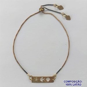 PULSEIRA GRAVATINHA  NO BRUTO PRONTO PARA O BANHO - PULSEIRA AJUSTÁVEL COM PINGENTE PLACA VAZADA MAR (E2153) - TAMANHO: 5X20MM - PESO 1,3GR - BRU9354