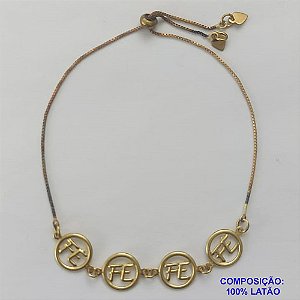 PULSEIRA GRAVATINHA  NO BRUTO PRONTO PARA O BANHO - PULSEIRA AJUSTÁVEL COM 4 PINGENTES FÉ VAZADOS (E2905) - TAMANHO: 11MM - PESO 2,2GR - BRU9355