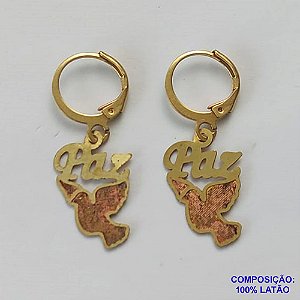 BRINCO BRUTO PRONTO PARA BANHO COM ARGOLINHA DE PRESSÃO (TRANQUETA) PINGENTE ESPÍRITO SANTO COM PALAVRA PAZ 19MM - PESO TOTAL 1,5GR - BRU9368