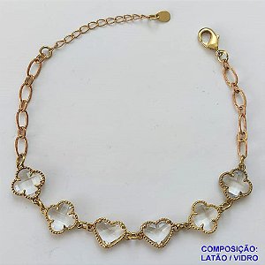 PULSEIRA NO BRUTO PRONTO PARA O BANHO - PULSEIRA TIPO VAN CLEEF COM 6 PINGENTES 11MM EM VIDRO CRISTAL - TAMANHO 18CM COM FECHO LAGOSTA + EXTENSOR - PESO 6GR - BRU9374