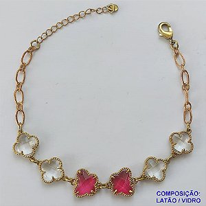 PULSEIRA NO BRUTO PRONTO PARA O BANHO - PULSEIRA TIPO VAN CLEEF COM 6 PINGENTES 11MM EM VIDRO CRISTAL E VERMELHO - TAMANHO 18CM COM FECHO LAGOSTA + EXTENSOR - PESO 6GR - BRU9375