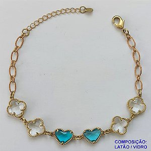 PULSEIRA NO BRUTO PRONTO PARA O BANHO - PULSEIRA TIPO VAN CLEEF COM 6 PINGENTES 11MM EM VIDRO CRISTAL E AZUL - TAMANHO 18CM COM FECHO LAGOSTA + EXTENSOR - PESO 6GR - BRU9376