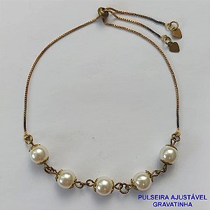 PULSEIRA GRAVATINHA NO BRUTO PRONTO PARA O BANHO - PULSEIRA AJUSTÁVEL COM PÉROLAS 7,7MM  - PESO 3,3GR - BRU9381
