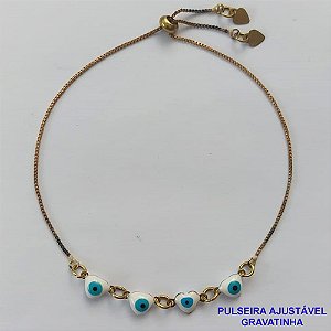 PULSEIRA GRAVATINHA NO BRUTO PRONTO PARA O BANHO - PULSEIRA AJUSTÁVEL COM 4 OLHOS GREGOS PEQUENOS 6MM  - PESO 1,8GR - BRU9384