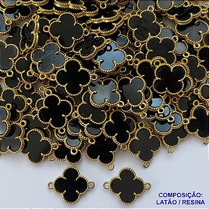 ACESSORIO NO BRUTO PRONTO PARA O BANHO - PINGENTE TIPO "VAN CLEEF" PRETO COM DUAS ARGOLINHAS - TAMANHO 15MM - PESO 0,8GR - COMPOSIÇÃO: LATÃO / RESINA - (VENDIDA POR UNIDADE) BRU0001484