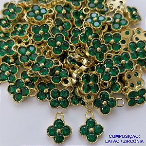 ACESSORIO NO BRUTO PRONTO PARA O BANHO(CX91)3,4 - PINGENTE TIPO "VAN CLEEF" VERDE COM UMA ARGOLINHA - TAMANHO 13MM - PESO 1,7GR - COMPOSIÇÃO: LATÃO / ZIRCÔNIA - (VENDIDA POR UNIDADE) BRU0001485