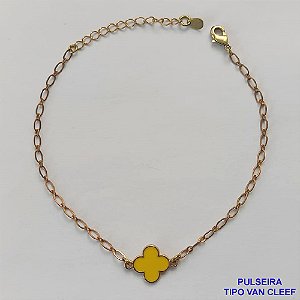 PULSEIRA NO BRUTO PRONTO PARA O BANHO - PULSEIRA TIPO VAN CLEEF COM PINGENTE 11MM AMARELO (ESMALTADO) TAMANHO: 18CM COM FECHO LAGOSTA - PESO 1,9GR - BRU9392