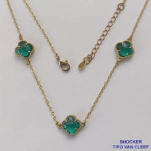 SHOCKER NO BRUTO PRONTO PARA O BANHO TIPO VAN CLEEF EM VIDRO AZUL 12MM - SHOCKER  COM CORRENTE LONGA DE 40CM + EXTENSOR - PESO TOTAL: 2,9GR - COMPOSIÇÃO: LATÃO / VIDRO BRU9396