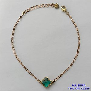 PULSEIRA NO BRUTO PRONTO PARA O BANHO - PULSEIRA TIPO VAN CLEEF EM VIDRO VERDE COM 1 PINGENTE 11MM  - PULSEIRA COM 18CM + EXTENSOR - PESO TOTAL: 2,3GR - COMPOSIÇÃO: LATÃO / VIDRO BRU9399