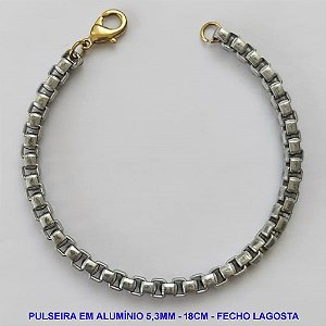 PULSEIRA MASCULINA EM ALUMÍNIO NO BRUTO PRONTO PARA O BANHO (A27) - PULSEIRA 5,3MM - COMPRIMENTO: 18CM - FECHO LAGOSTA - PESO 6,7GR - COMPOSIÇÃO: 100% LATÃO - BRU9405