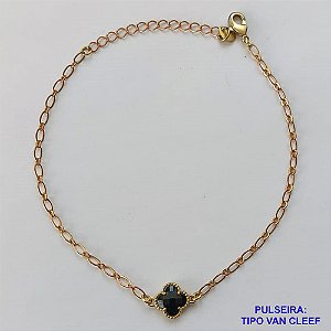 PULSEIRA NO BRUTO PRONTO PARA O BANHO - PULSEIRA TIPO VAN CLEEF COM 1 PINGENTE EM VIDRO DE 9MM - PULSEIRA COM 18CM + EXTENSOR - PESO TOTAL: 1,9GR - COMPOSIÇÃO: LATÃO / VIDRO - BRU9407
