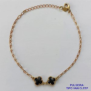 PULSEIRA NO BRUTO PRONTO PARA O BANHO - PULSEIRA TIPO VAN CLEEF COM 2 PINGENTES EM VIDRO DE 9MM - PULSEIRA COM 18CM + EXTENSOR - PESO TOTAL: 2,4GR - COMPOSIÇÃO: LATÃO / VIDRO - BRU9408