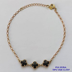PULSEIRA NO BRUTO PRONTO PARA O BANHO - PULSEIRA TIPO VAN CLEEF COM 3 PINGENTES EM VIDRO DE 9MM - PULSEIRA COM 18CM + EXTENSOR - PESO TOTAL: 2,9GR - COMPOSIÇÃO: LATÃO / VIDRO - BRU9409